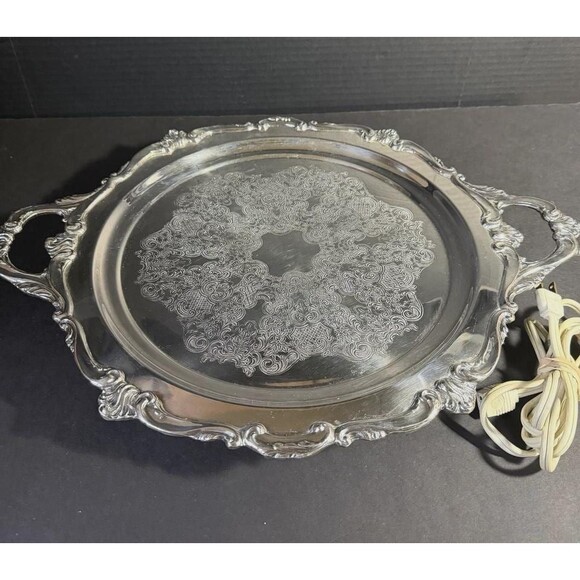 Eton Silver Inc. 709M Silverplate Footed Heated Warming Tray Platter 14" Works! - Picture 2 of 10